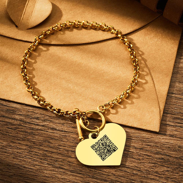 Custom QR Code Bracelet – Personalised Photo Heart Pendant