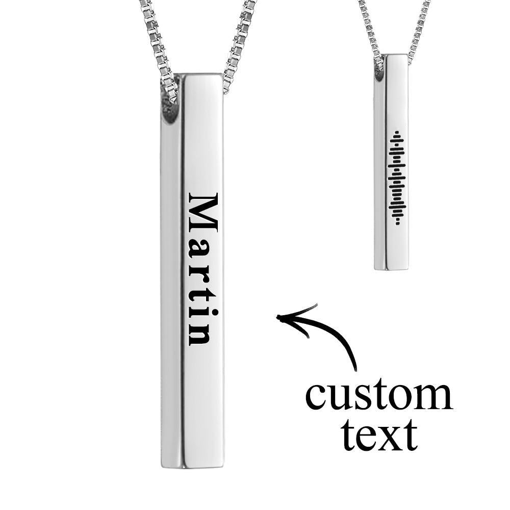 Custom Engraved Bar Necklace – Double-Sided Music Code & Personalised Text Pendant