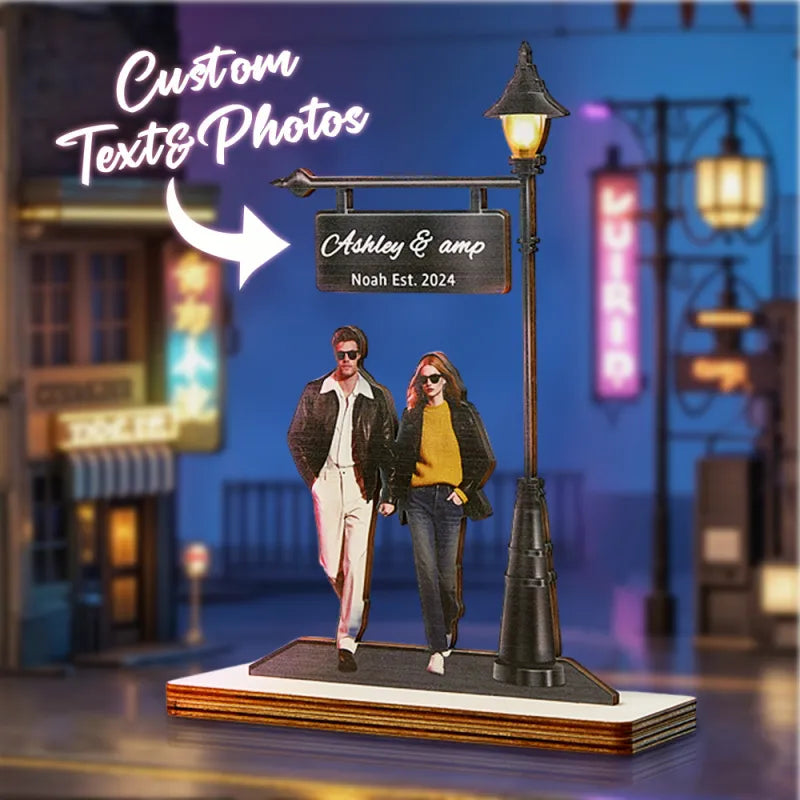 Personalised Couple Photo Standing Light Plate – Custom Wooden LED Gift
