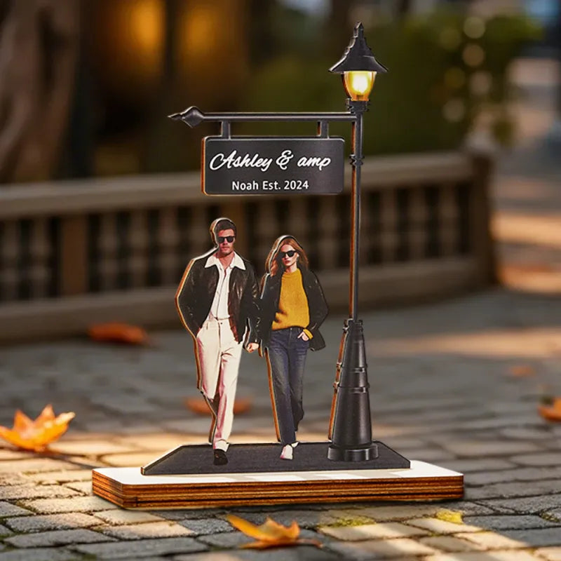 Personalised Couple Photo Standing Light Plate – Custom Wooden LED Gift