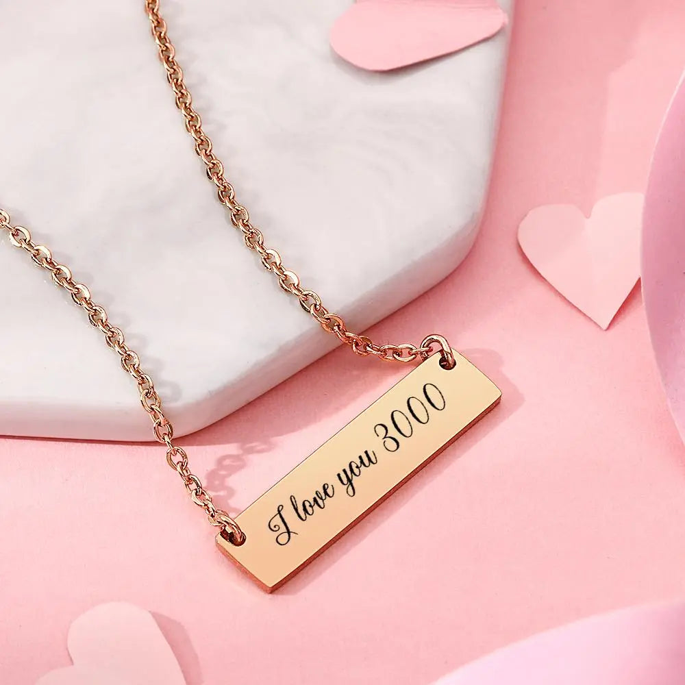 Personalised Text Bar Engraved Pendant Necklace