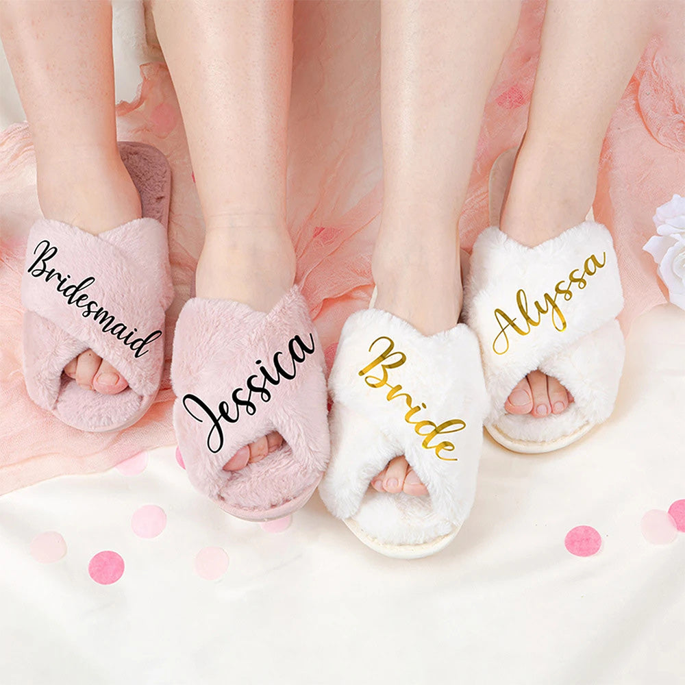 Custom Fluffy Cross Slippers For Her