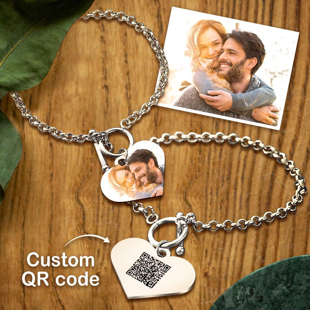 Custom QR Code Bracelet – Personalised Photo Heart Pendant