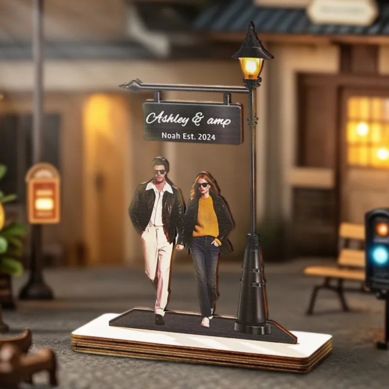Personalised Couple Photo Standing Light Plate – Custom Wooden LED Gift