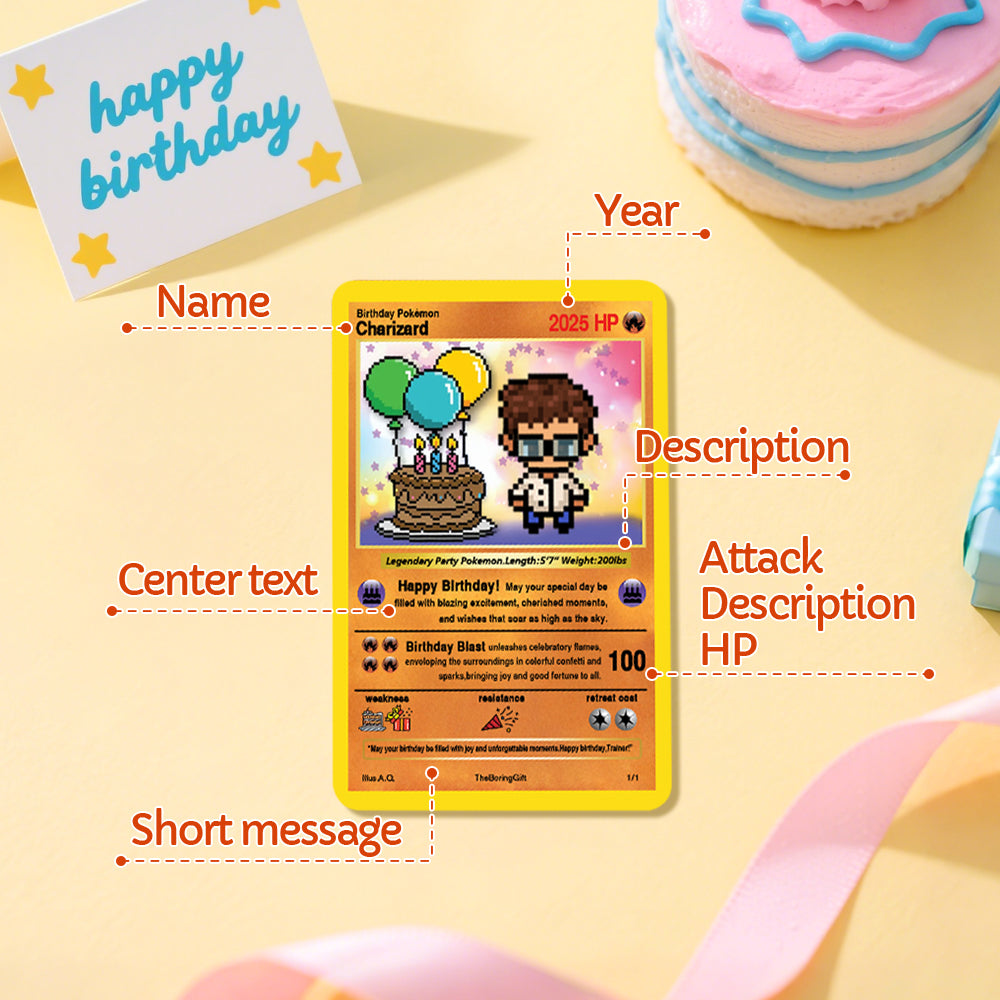 Personalised Birthday Cartoon Trading Card | Custom Character Gift Keepsake