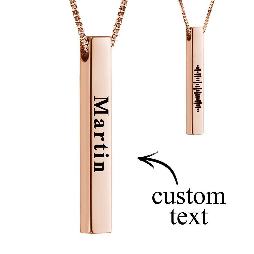 Custom Engraved Bar Necklace – Double-Sided Music Code & Personalised Text Pendant