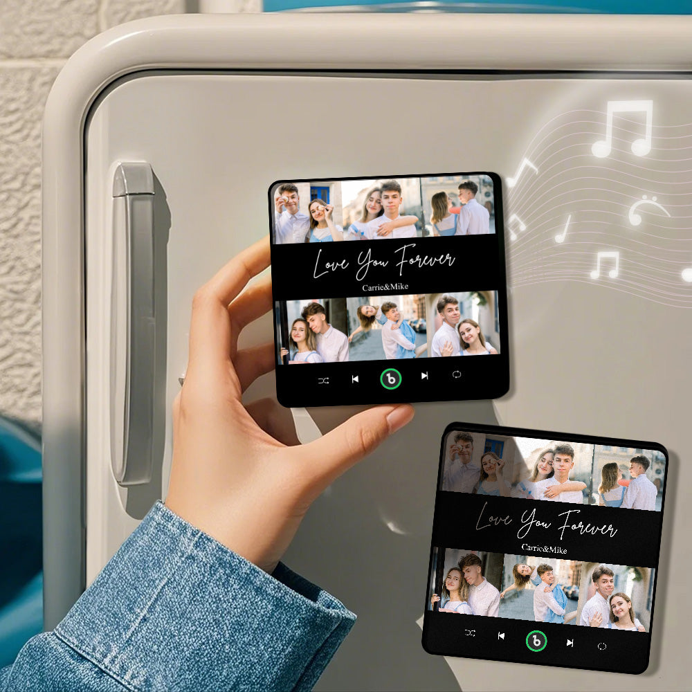 Custom 6-Photo Music Refrigerator Magnet – Photo, Text & Name Singing Fridge Keepsake