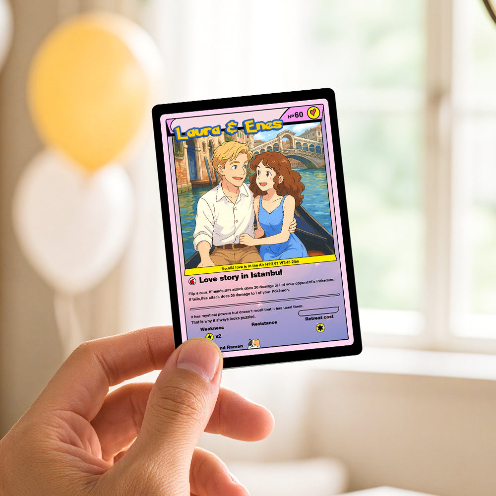 Personalised Couple Cartoon Trading Card | Custom Photo Romantic Keepsake
