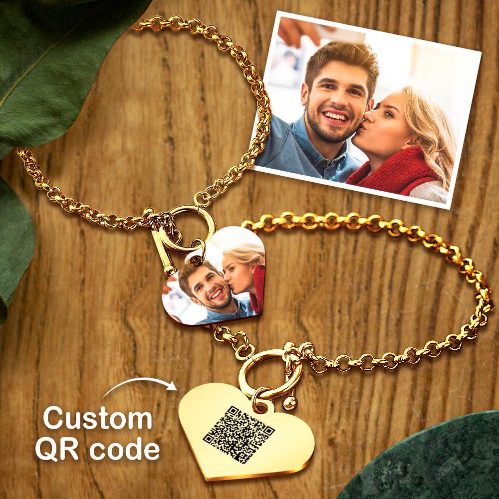 Custom QR Code Bracelet – Personalised Photo Heart Pendant