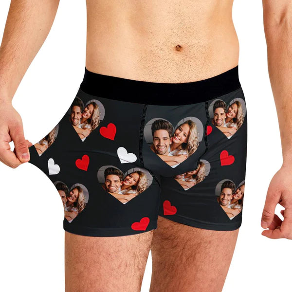 Custom Photo Men’s Underwear – Personalised Face Heart Shaped Boxers