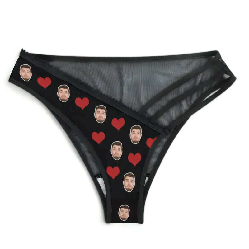 Custom Photo Mesh Underwear with Hearts Panties - Upload Any Photo