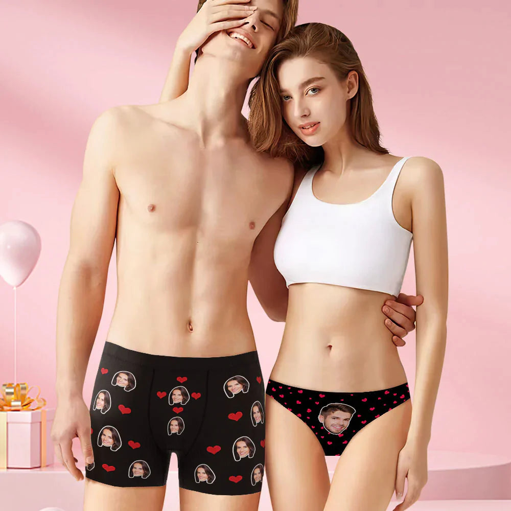 Custom Face Couple Matching Underwear – Love Heart Edition