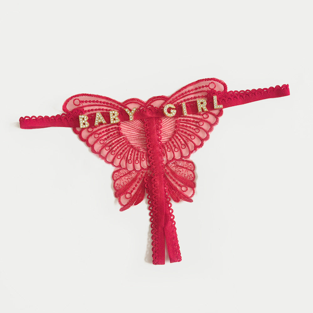 Butterfly Lace Thong with Custom Letter Charms – Playful & Sexy Lingerie Gift for Her