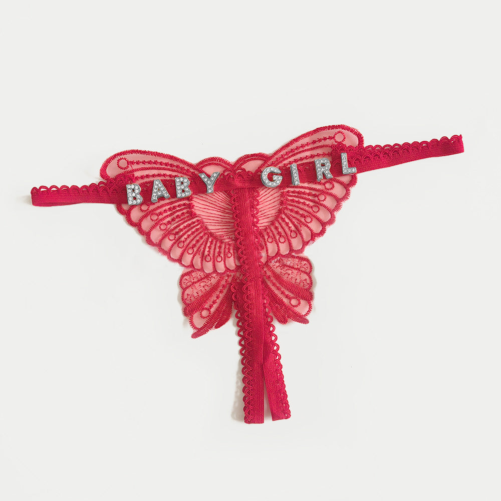 Butterfly Lace Thong with Custom Letter Charms – Playful & Sexy Lingerie Gift for Her