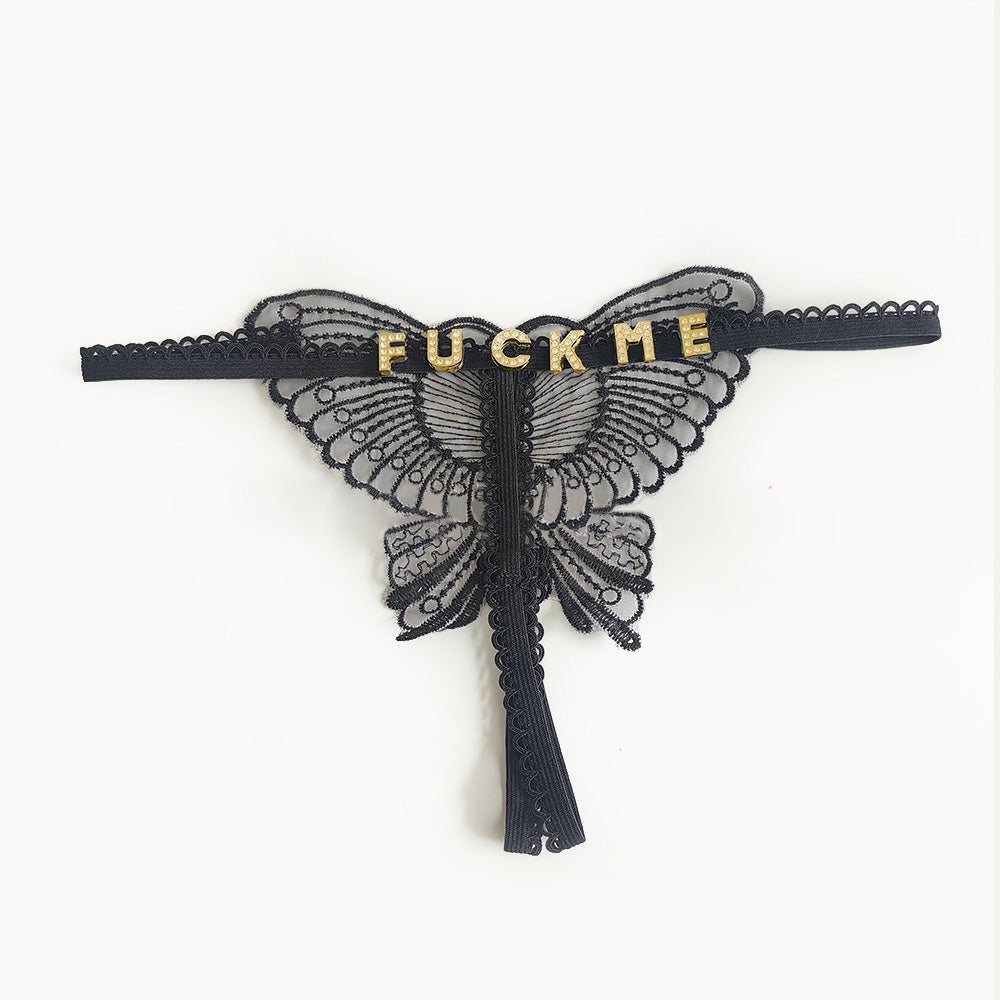 Butterfly Lace Thong with Custom Letter Charms – Playful & Sexy Lingerie Gift for Her