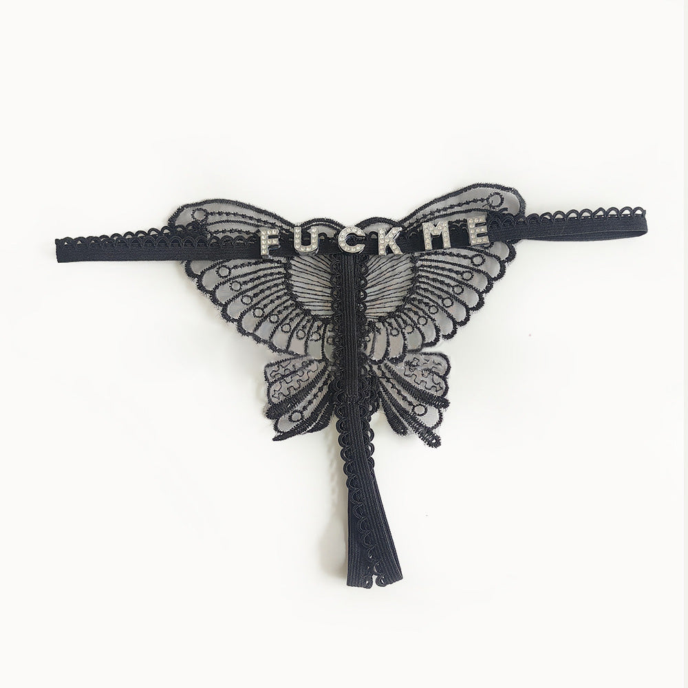 Butterfly Lace Thong with Custom Letter Charms – Playful & Sexy Lingerie Gift for Her