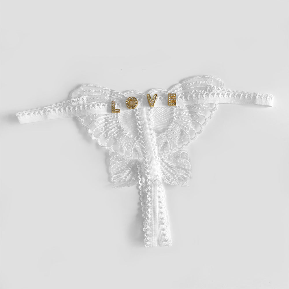 Butterfly Lace Thong with Custom Letter Charms – Playful & Sexy Lingerie Gift for Her