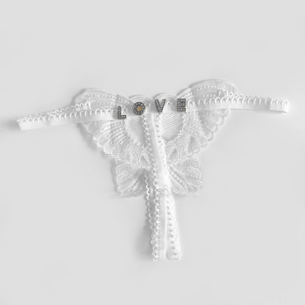 Butterfly Lace Thong with Custom Letter Charms – Playful & Sexy Lingerie Gift for Her