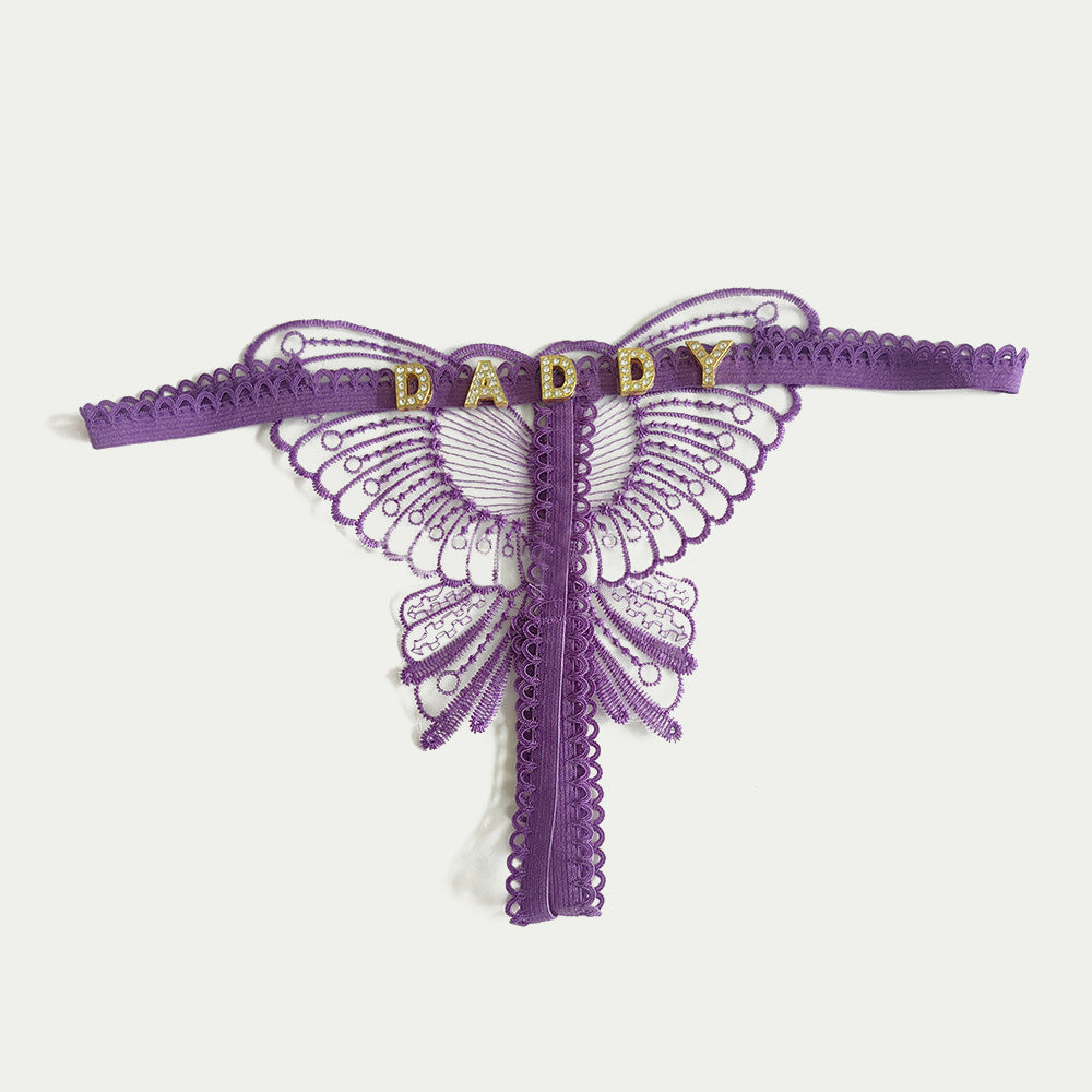 Butterfly Lace Thong with Custom Letter Charms – Playful & Sexy Lingerie Gift for Her