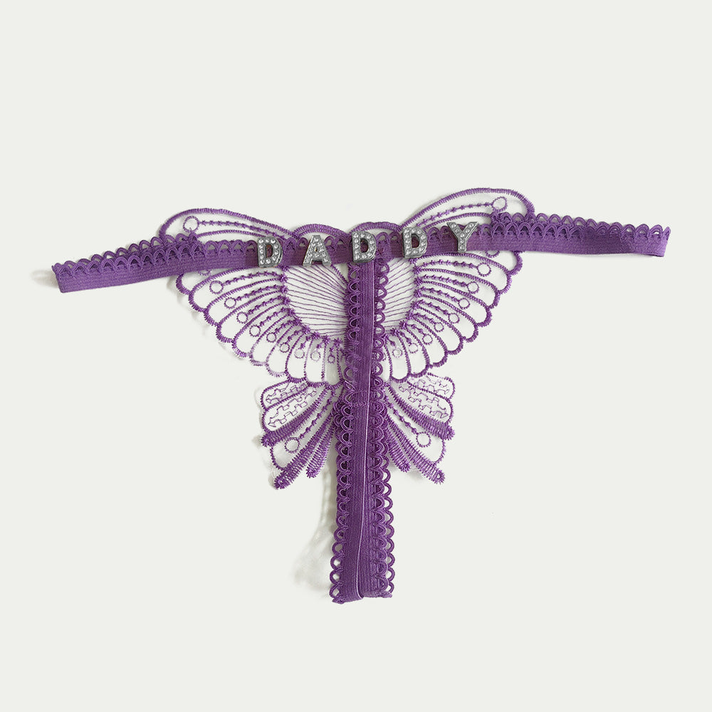 Butterfly Lace Thong with Custom Letter Charms – Playful & Sexy Lingerie Gift for Her