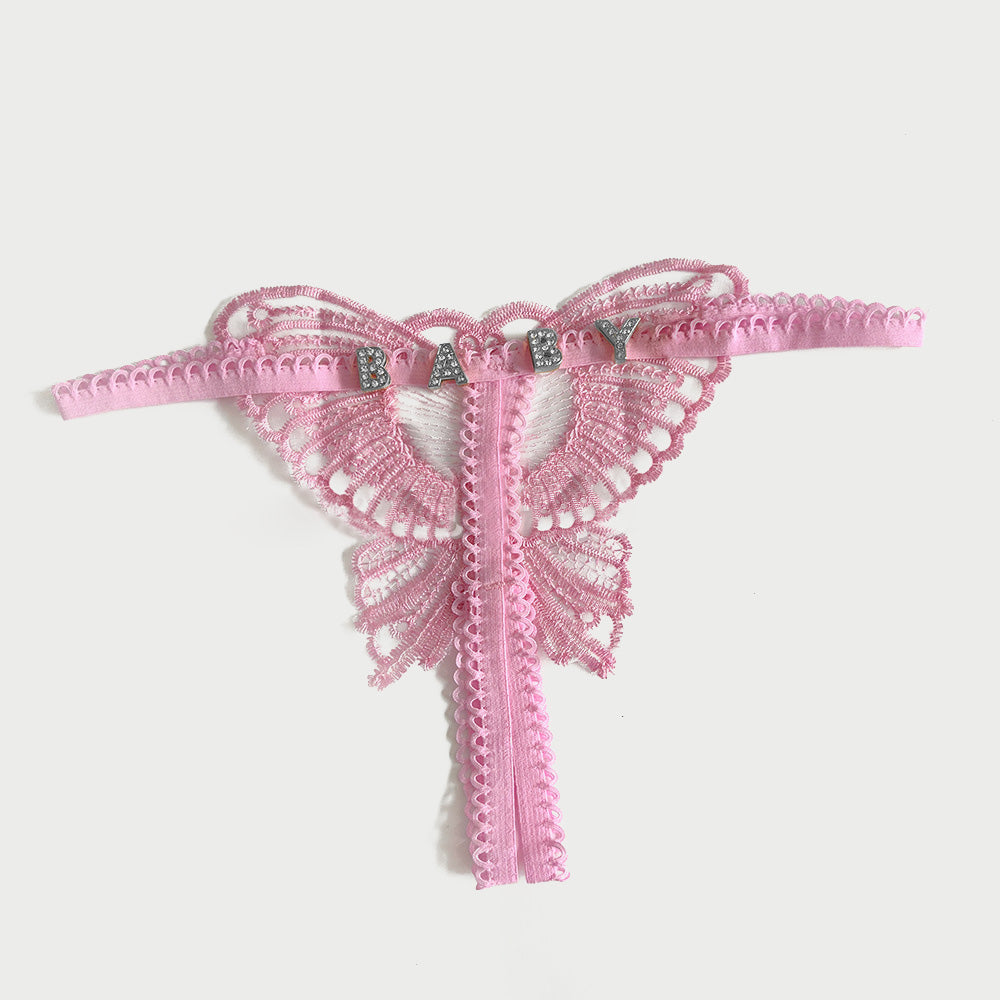 Butterfly Lace Thong with Custom Letter Charms – Playful & Sexy Lingerie Gift for Her