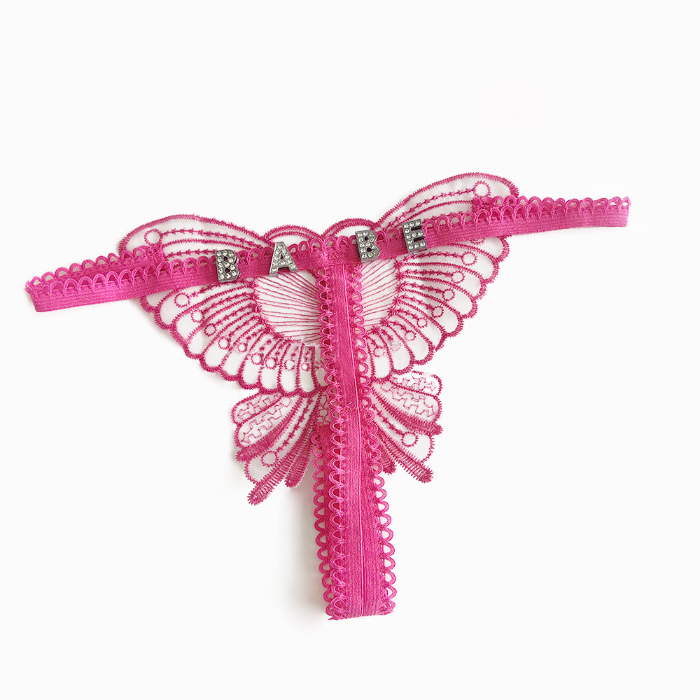 Butterfly Lace Thong with Custom Letter Charms – Playful & Sexy Lingerie Gift for Her