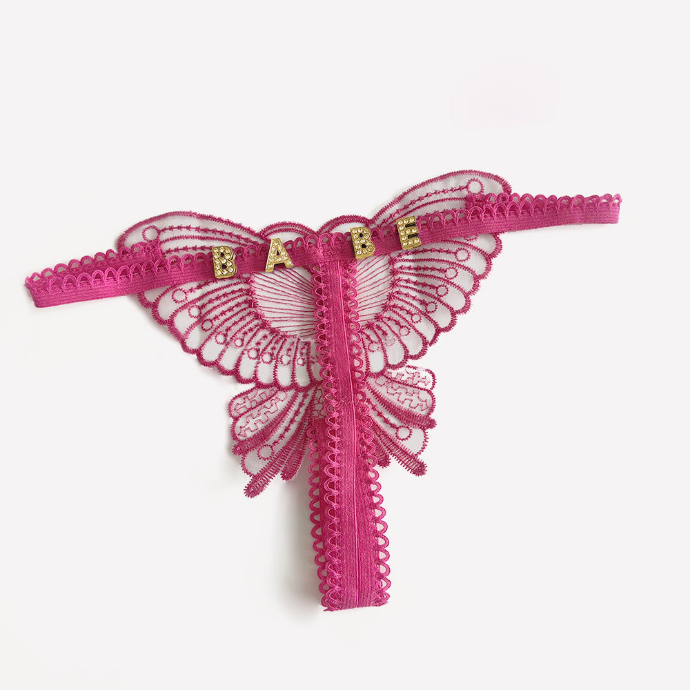 Butterfly Lace Thong with Custom Letter Charms – Playful & Sexy Lingerie Gift for Her