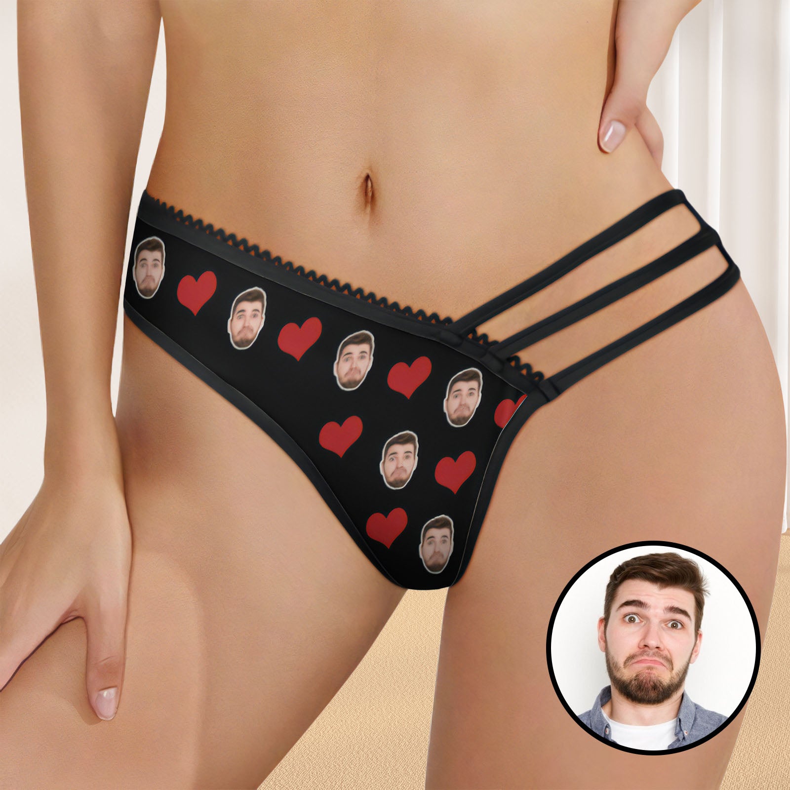 Custom Photo Mesh Underwear with Hearts Panties - Upload Any Photo