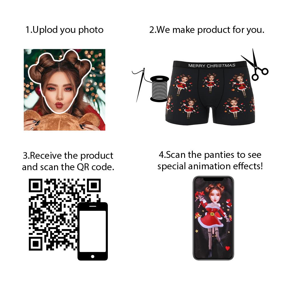 Custom Photo Christmas Underwear – Personalised Men’s Boxers - (AR Animation Included)