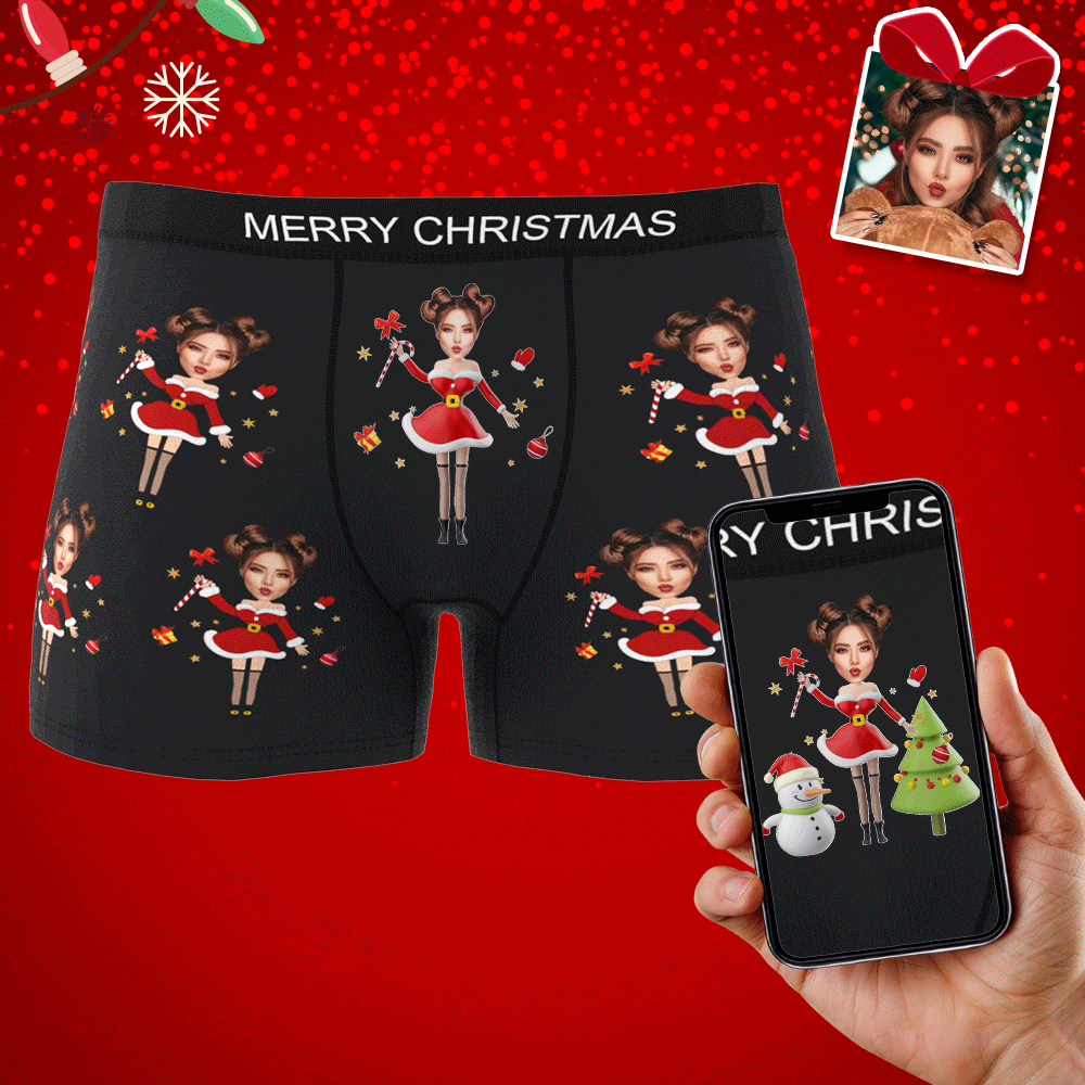 Custom Photo Christmas Underwear – Personalised Men’s Boxers - (AR Animation Included)