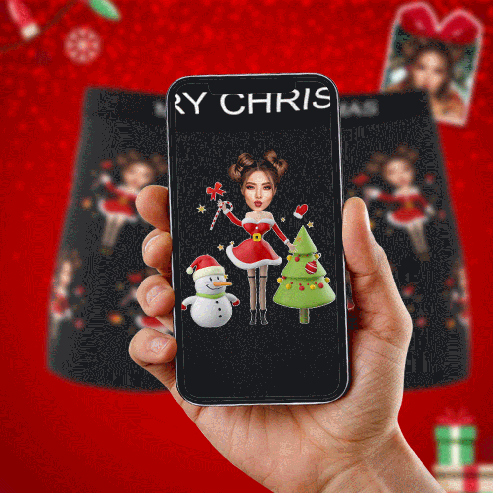 Custom Photo Christmas Underwear – Personalised Men’s Boxers - (AR Animation Included)