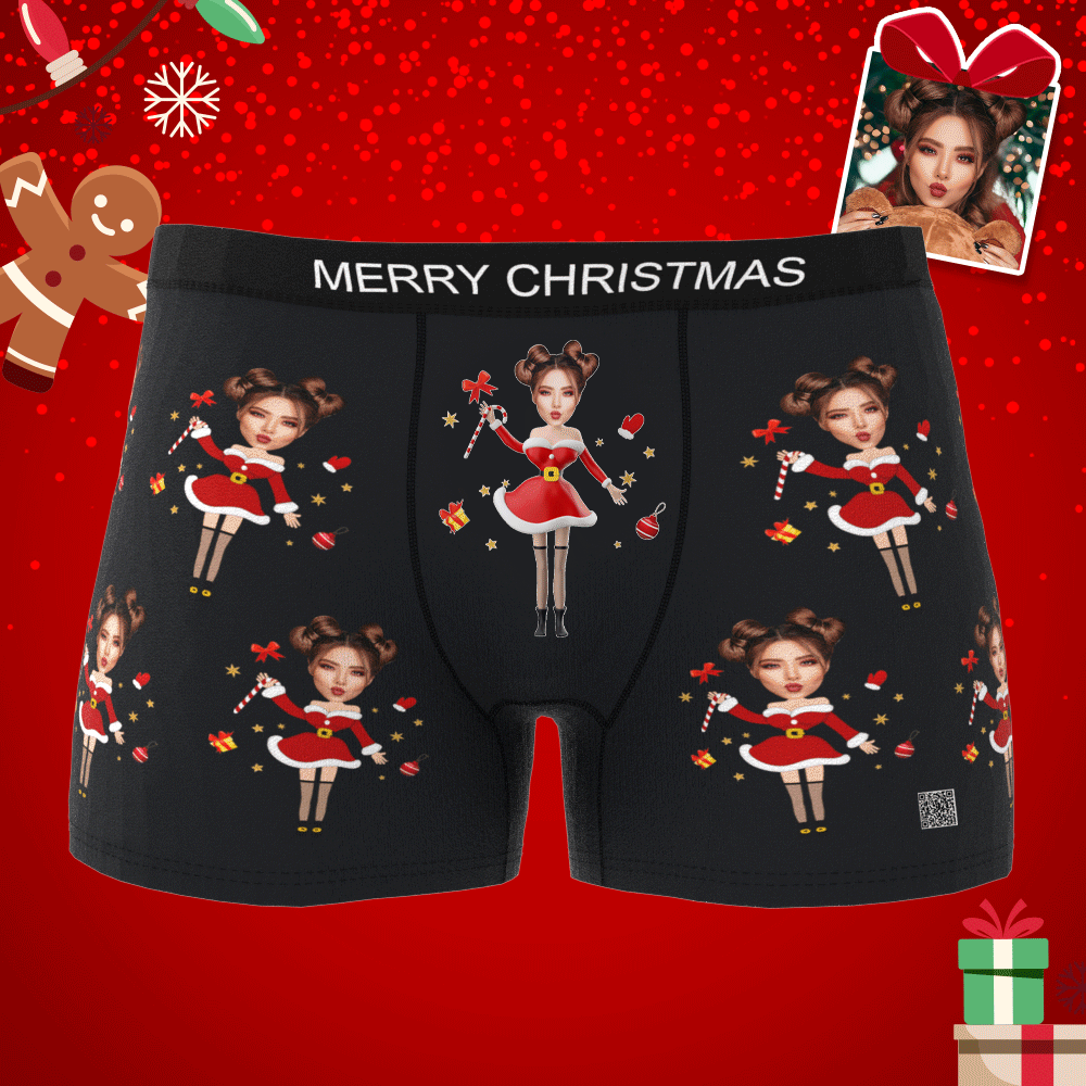 Custom Photo Christmas Underwear – Personalised Men’s Boxers - (AR Animation Included)