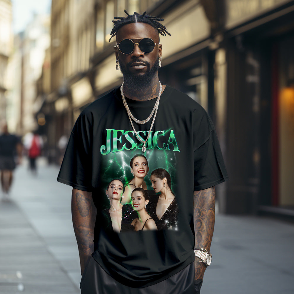 Custom Vintage Photo Collage T-Shirt with Name