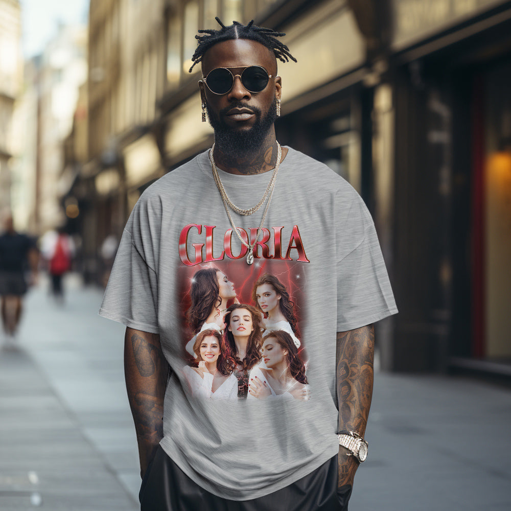 Custom Retro Photo Tee – Personalised Name Vintage Style T-Shirt