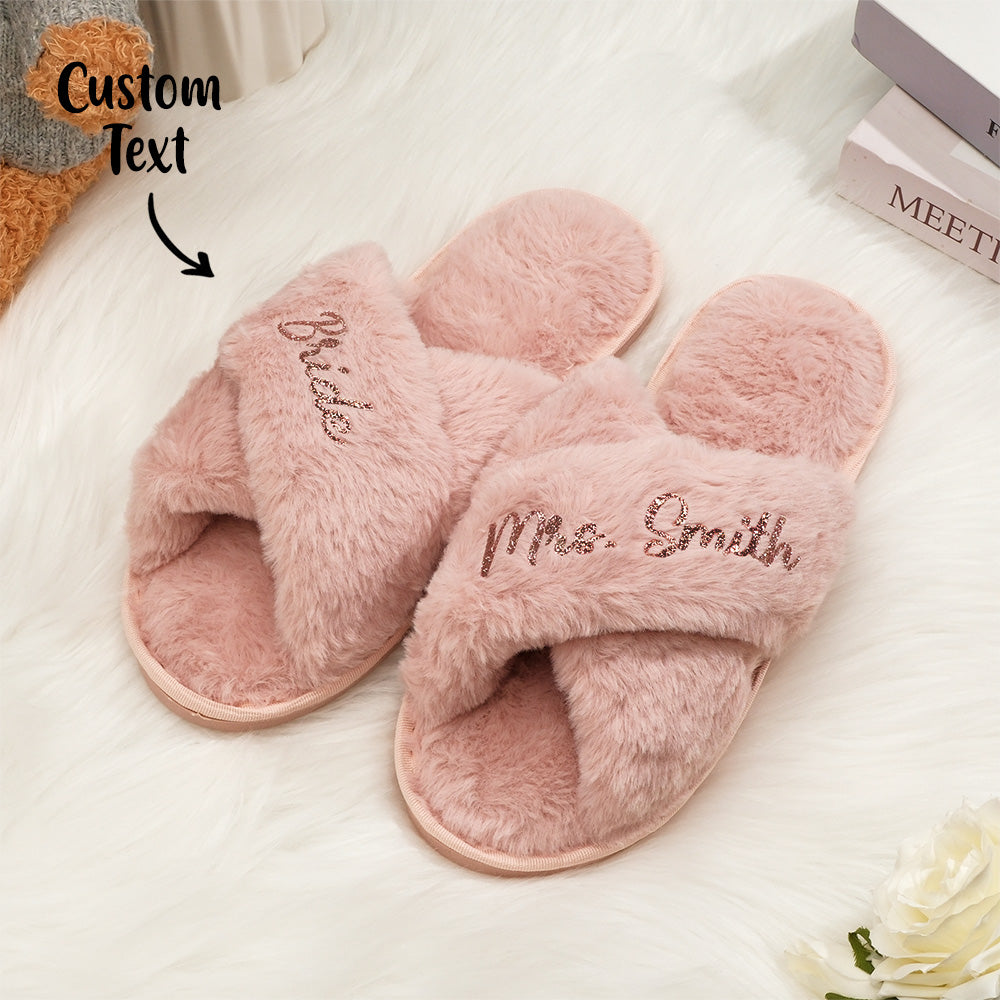 Custom Fluffy Cross Slippers For Her