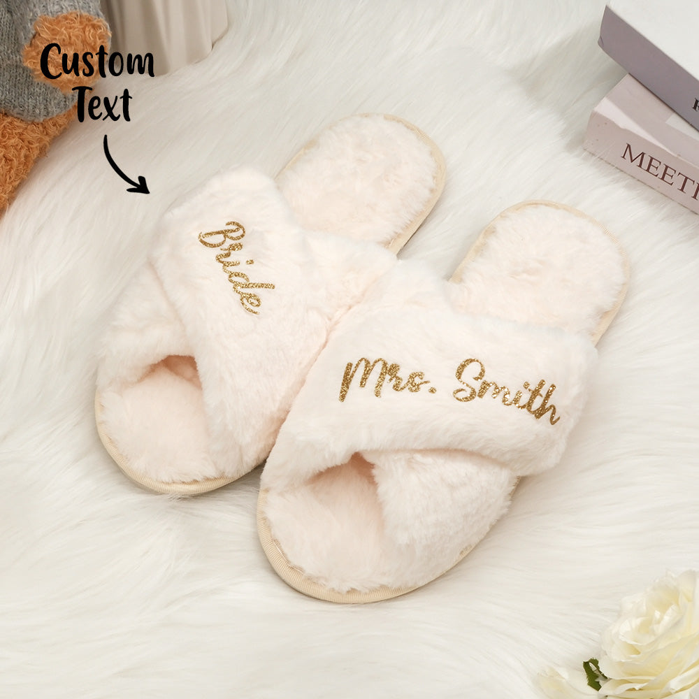 Custom Fluffy Cross Slippers For Her