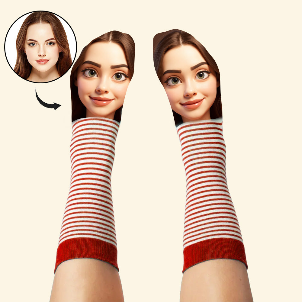 Custom Cartoon Face Socks | Personalised Photo Socks Gift for Him or Her