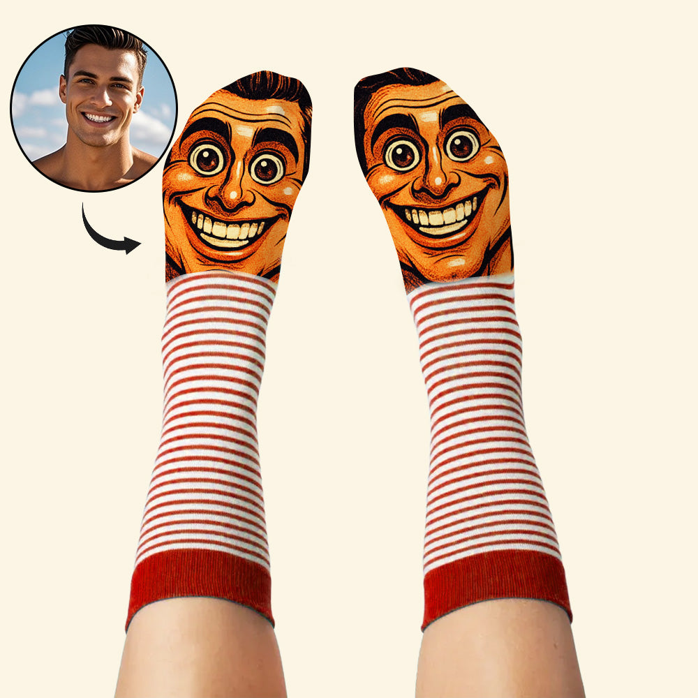 Custom Cartoon Face Socks | Personalised Photo Socks Gift for Him or Her