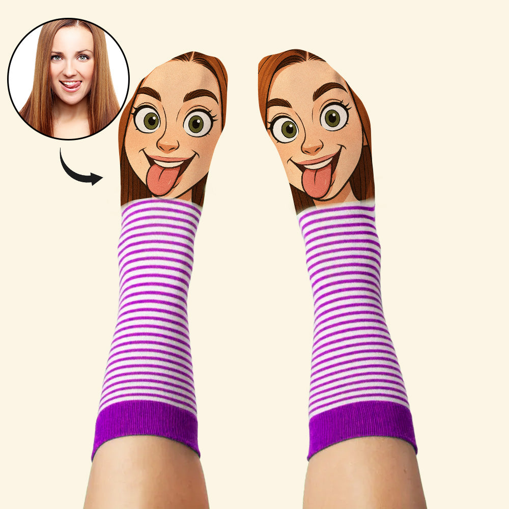 Custom Cartoon Face Socks | Personalised Photo Socks Gift for Him or Her