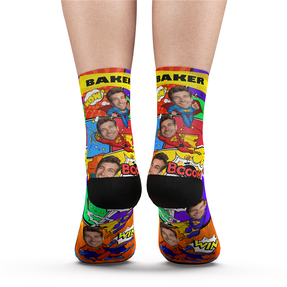 Custom Comic Face Socks – Turn Your Photo Into a Superhero Gift