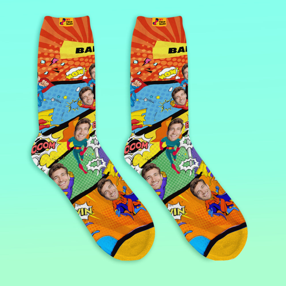 Custom Comic Face Socks – Turn Your Photo Into a Superhero Gift