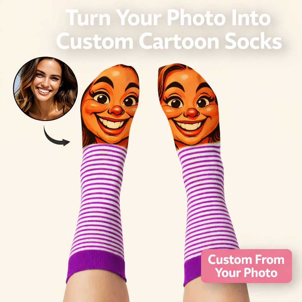 Custom Cartoon Face Socks | Personalised Photo Socks Gift for Him or Her