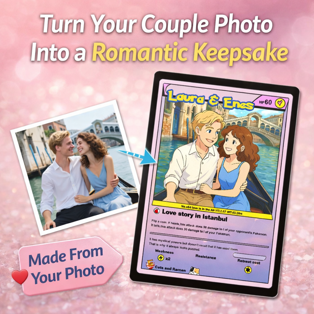 Personalised Couple Cartoon Trading Card | Custom Photo Romantic Keepsake