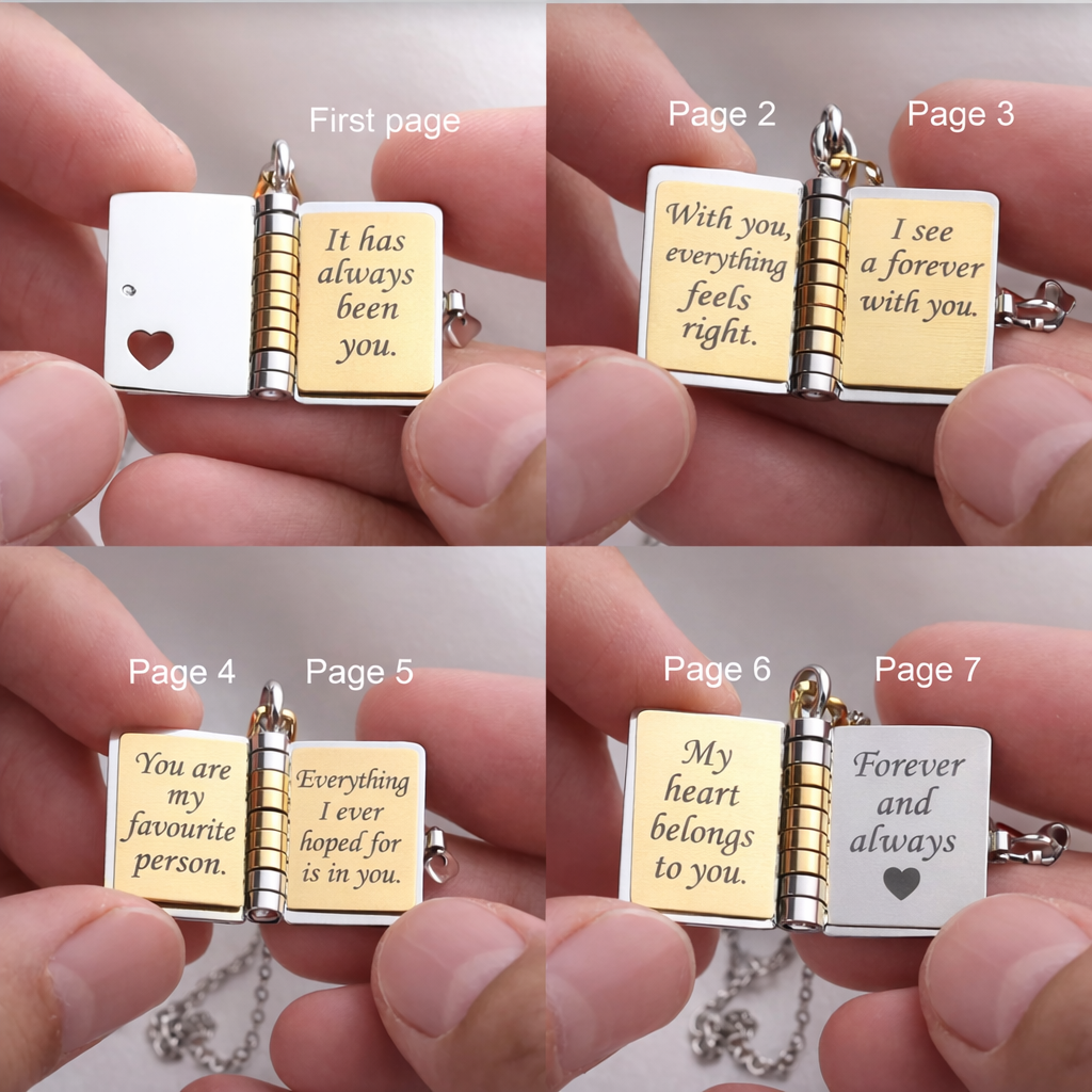 My Love Book Necklace – Engraved Love Letter Pendant | Personalised Gift for Couples