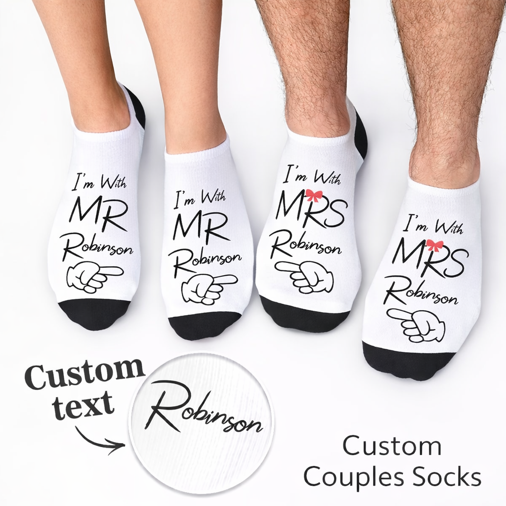 Personalised “I’m With Mr & Mrs” Couple Socks | Custom Name Matching Socks | Wedding & Anniversary Gift