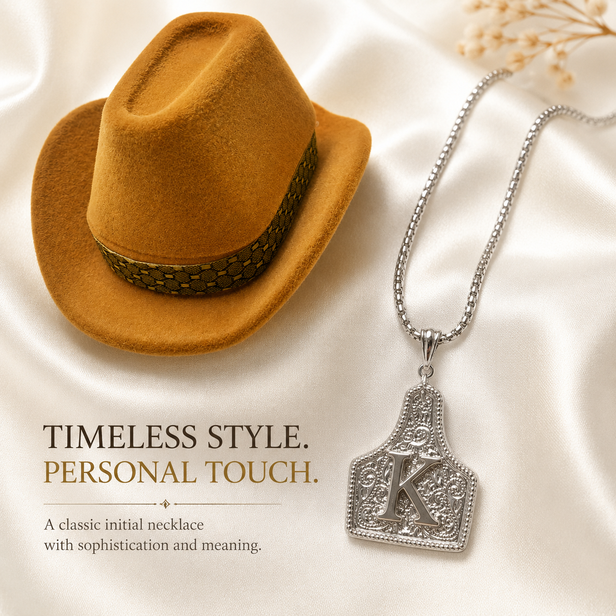 Western Initial Necklace – Unisex Cowboy Pendant