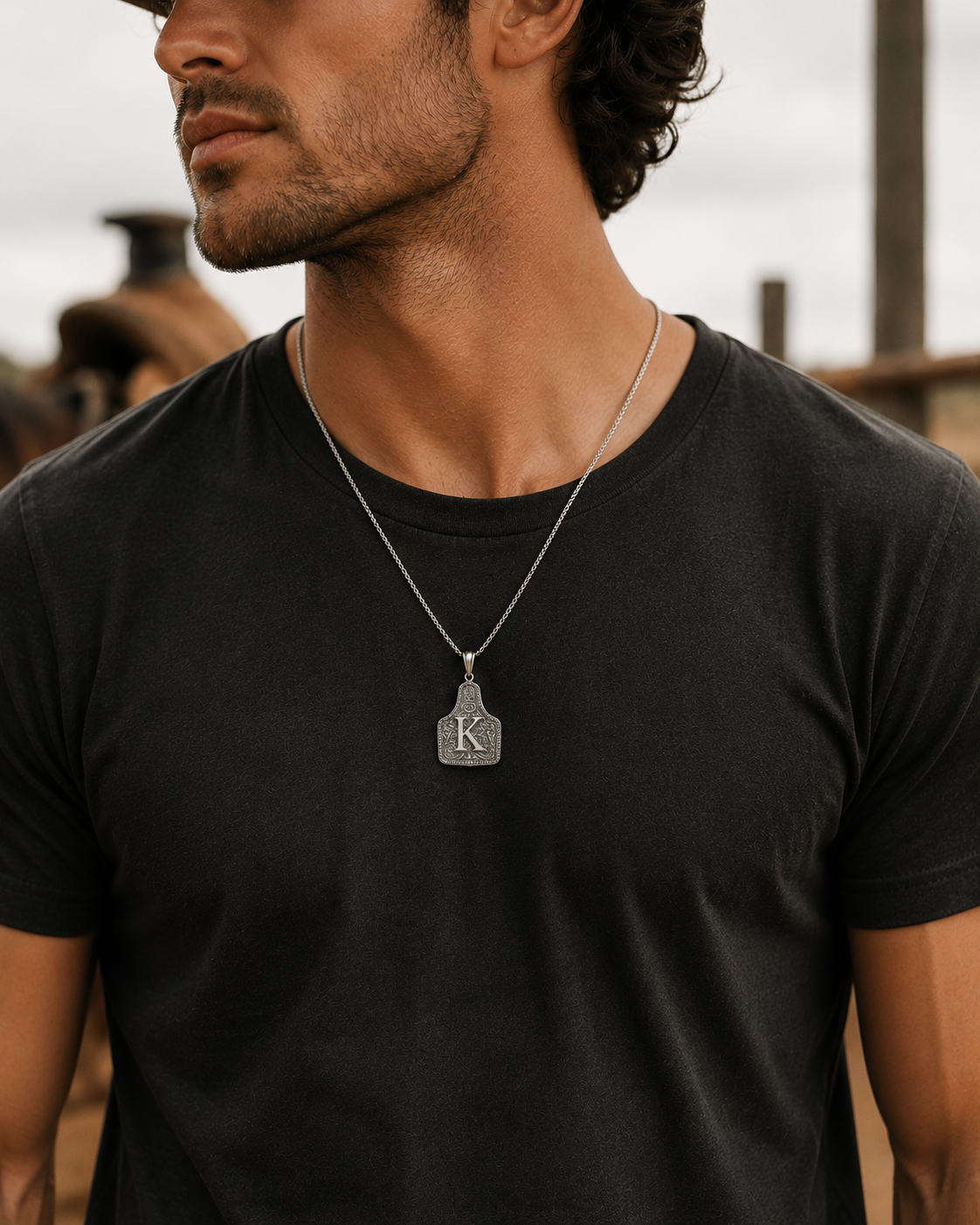 Western Initial Necklace – Unisex Cowboy Pendant