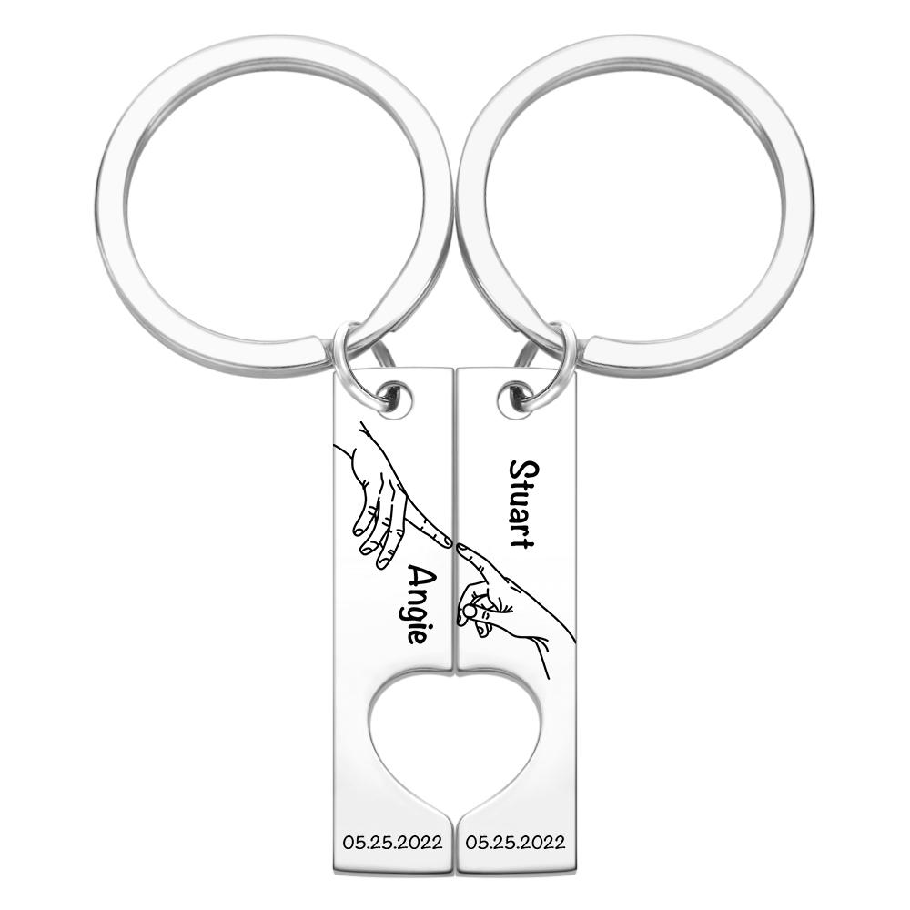 Stainless Steel Couple Keychain – Engraved Names, Dates & Custom Spotify Code