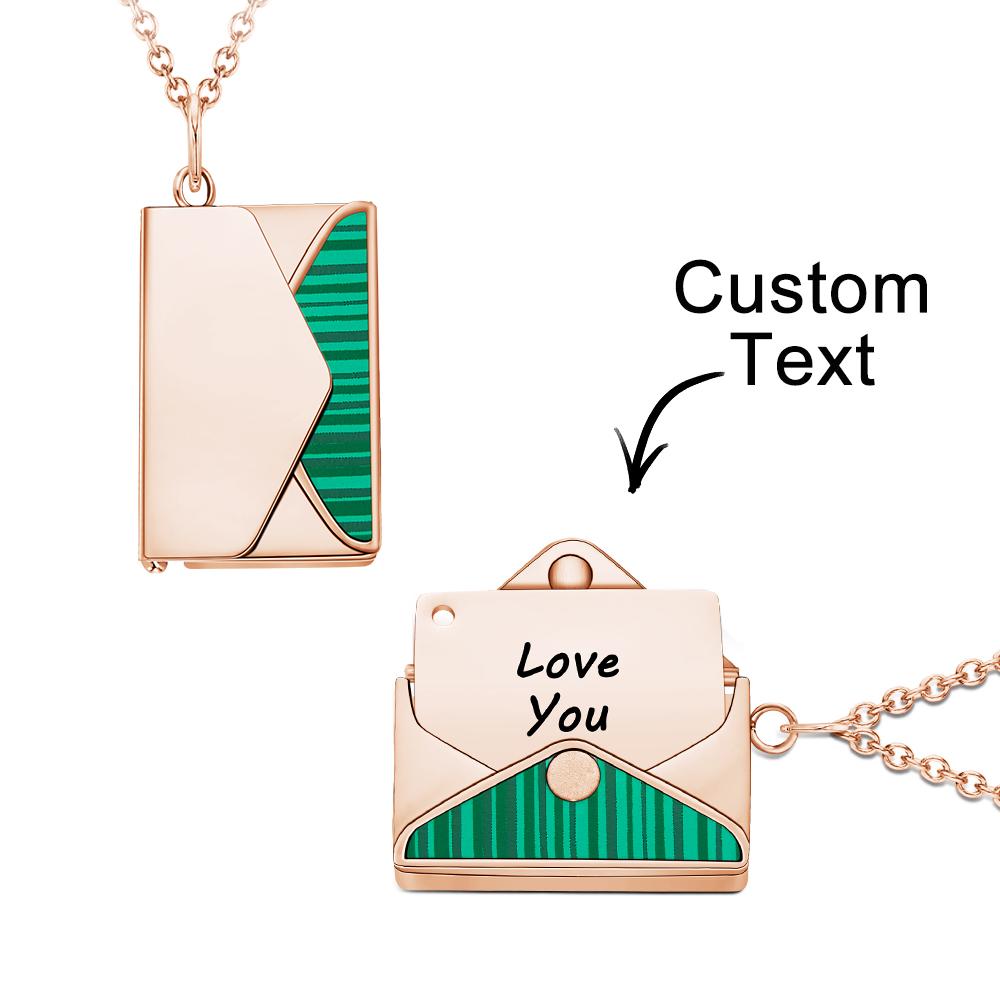 Engraved Envelope Letter Necklace – Green Shell Striped Design