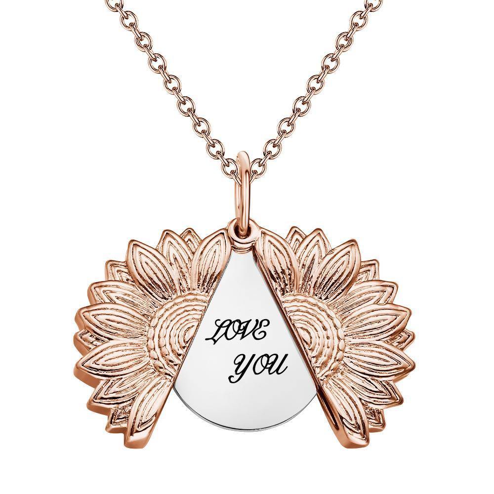 Custom Sunflower Locket Necklace – Personalised Engraved Pendant